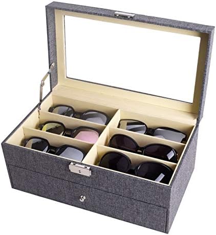 Linho de linho Autoark 12 peças de armazenamento de óculos e óculos de sol Display Display Lockable Case Organizer,