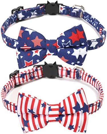 TCBOYING 2 PACK 4 de julho Cole de gato com campainha de gravata borboleta, colares de gato da bandeira dos EUA