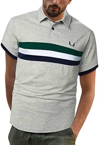 HDDK Camisas de pólo de verão para homens, 2022 New Men's Short Slave Golf Shirt Stripe Patchwork