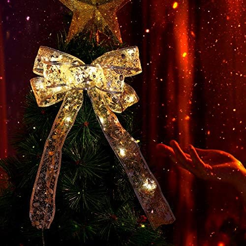 Mudder 2 peças Árvore de Natal arco de fita Led Ribbon Arreia de Natal Ornamentos da árvore Treça