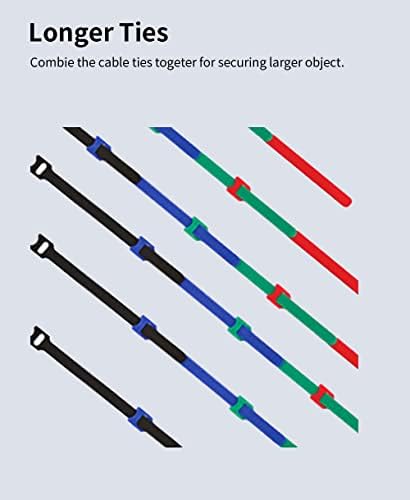 Zhaiwowo Hook and Loop Cable Ties reutilizável Gerenciamento de cabo Organizador de cabo de 8 polegadas