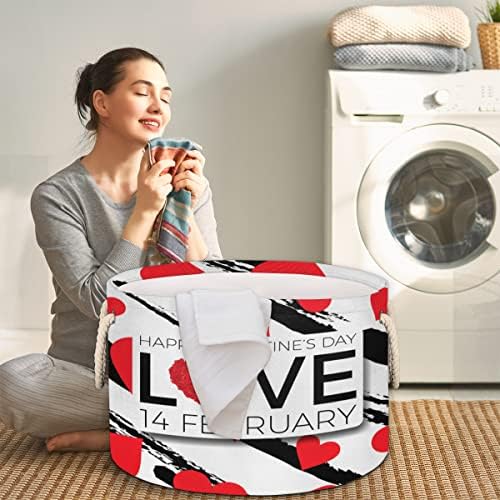Love Dia dos Namorados Grandes cestas redondas para cestas de lavanderia de armazenamento com alças cestas