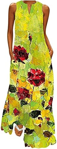 Vestidos maxi para mulheres casuais v estampa floral vestido longo vestido longo de verão sem mangas