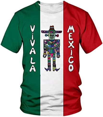 Camiseta 3D masculina de Cerbukt, robô mexicano com Sombrero e Poncho na bandeira mexicana impressão de fundo