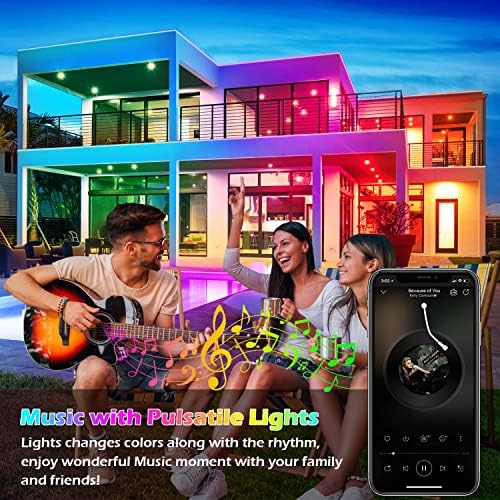 AULIMHTI 60 pés de tira de tira de LED à prova d'água ao ar livre, Music Sync RGB IP65 LUZES LED com controle