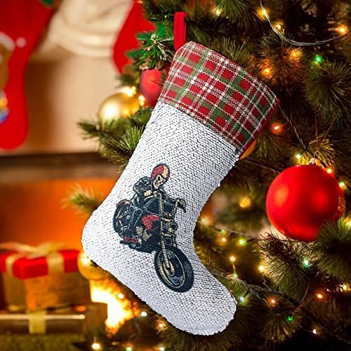 Skull Ride Motorcycle Lantejador de Natal Staque brilhante Decoração de ornamentos pendurados para