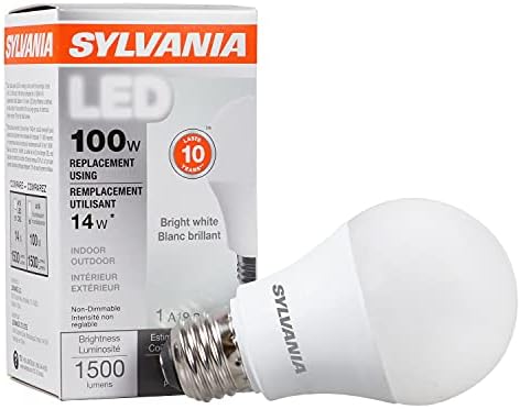 Lâmpada LED de Sylvania, 100W equivalente A19, eficiente 14W, base média, acabamento fosco, 1500 lúmens, branco