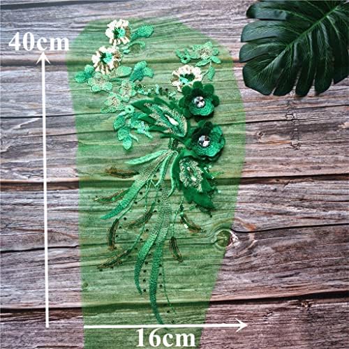 Tbgfpo verde lantejas 3d flores de borla de borla de aranda de renda de shinestone costura em remendos