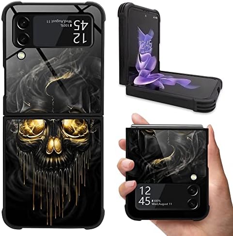 DAIZAG Compatível com a caixa Samsung Galaxy Z Flip 4 5G, caveira preta dourada para homem mulher, proteção