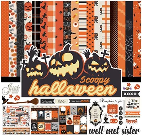 Coleção de temas de Halloween de Halloween preto em Black Orange duplo, kit de papel de álbum de recortes duplo,