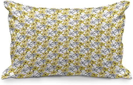 Ambesonne Floral Quilted Coberto de travesseiros, Narcissus Flowers em um fundo simples, capa padrão de