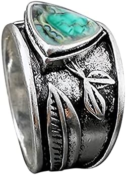 Anéis de noivado feminino requintado anel correspondente para homens vintage Turquesa Silver Leaf Ring