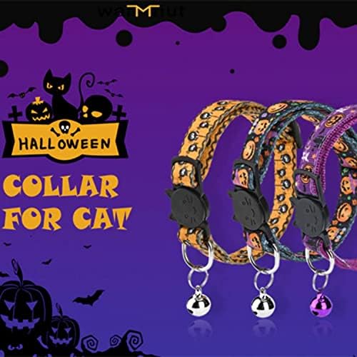 3pcs Halloween Cat Collar - colar de gato com tema de abóbora com colar de colar de bell bowknot colar de fivela de fivela de lajão ajustável para gatinho de cachorro gatinho chihuahua suprimentos de animais de estimação