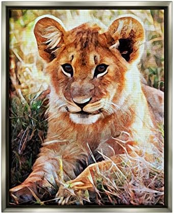 Stuell Industries Baby Lion Resting Animal Nature emoldurado Floater Canvas Arte da parede, design de Ashley Aldridge