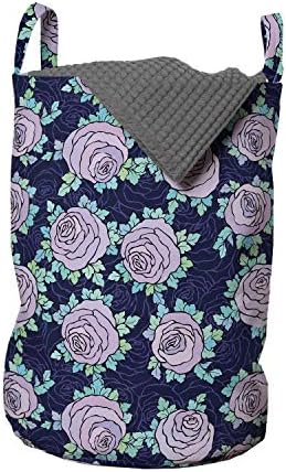 Bolsa de lavanderia de Rose Ambesonne, Romântico Flores de Flores de Rosa Ilustração com Folhas Azuis Ornamento