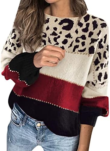 Camiscedores para mulheres outono e inverno contraste o suéter solto de pescoço redondo de pescoço com