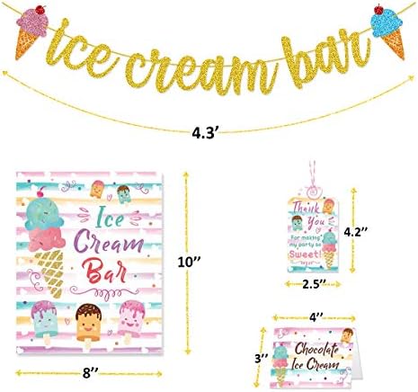 Decorações de barra de sorvete Kit Gold Glitter Banner Ice Cream Sundae Bar Tabel Assinando