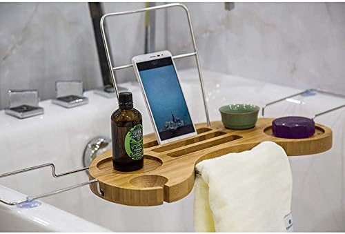 Bandeja de bandeja de banheira mzxun com o suporte para iPad - caddy de banheira de bambu extensível com telefone,