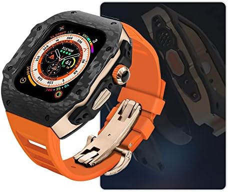 Kit de modificação de luxo Kavju para Apple Watch 8 Ultra 49mm Caixa de fibra de carbono de pulseira de borracha
