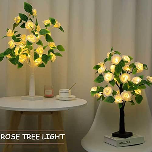 Liuhd Artificial Ramilos Decoração da Árvore Rose Flower Tree Lamp com Luzes de árvore de mesa artificial