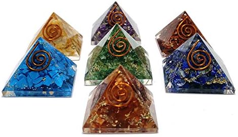 SAWCART Conjunto de 7 PCs Sete Chakra Orgone Pirâmide de Cristal Natural Multistone para Cura de