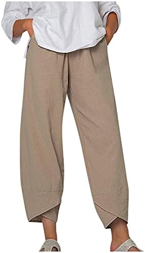 Firero Women Plus Size Pants de linho de verão Casual algodão solto e linho bordado com estampa larga