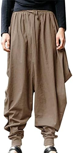 Calça de linho de algodão DGoopd para homens Yoga Hippie Beach Pants Baggy Harem calça casual Crothper Brochser