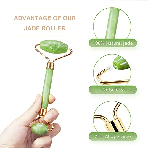 Rolo de Jade Natural e Gua Sha Set for Face Eyes Tool Jade Roller facial Rolo de massagem facial