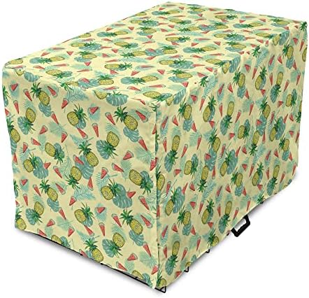 Capa de caixa de cães tropicais lunaráveis, abacaxi e fatias triangulares de melancias com folhas de selva exóticas