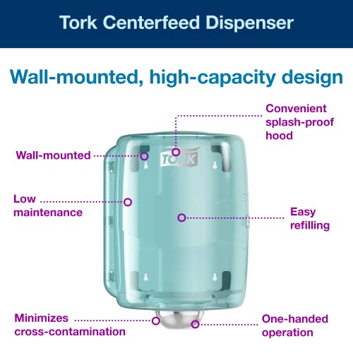 Dispensador de roll tork maxi centerfeed aqua/branco - w2 + recarga - limpador de papel feed, multiuso,