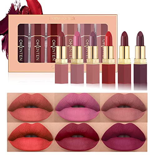 Okenten 6 cores Lipstick Matte Conjunto de batom impermeável de longa dura maquiagem hidratante