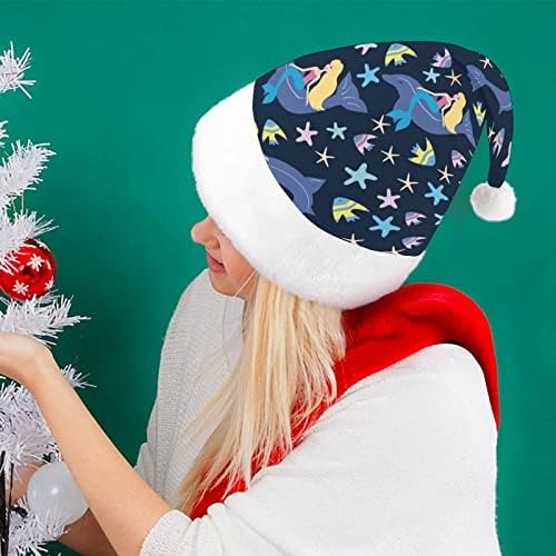 Sereia e golfinhos luxuosos chapéu de natal travessos e bons chapéus de Papai Noel com borda de