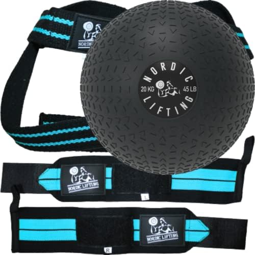 Pacote de pulseiras e tiras de elevação - Aqua Blue Bundle com Slam Ball 30lb