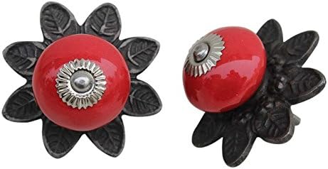 Pacote de prateleira indiana de 12 botões | Botões de armário de cerâmica | Red Kids Pulls | Protia
