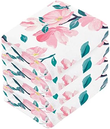 Pano de flores rosa 12x12in Conjunto, 6 embalagem de algodão absorvente Toalha quadrada pratos de