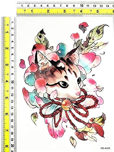 Parita Big Tattoos japonês Floral Cat Cartoon Sticker Transferência de água Tatuagem falsa 3D