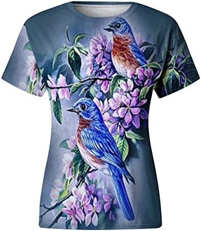Mangas curtas de verão feminina camisetas florais floral hummingbird pullover tee tops meninas casuais lixas solteiras
