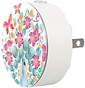 2 Pacote de plug-in Nightlight Night Night Light Peacock Floral Isolated Bloom com Dusk-to-Dawn