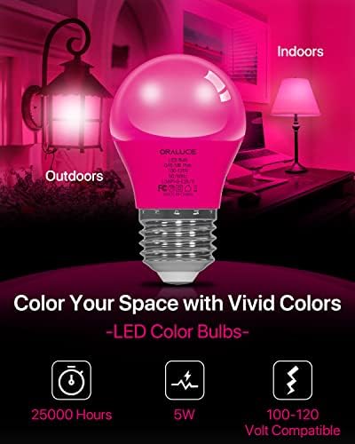 Lâmpada de lâmpada rosa de oraluce equivalente a 40 watts, lâmpadas LED A15 para decoração e iluminação