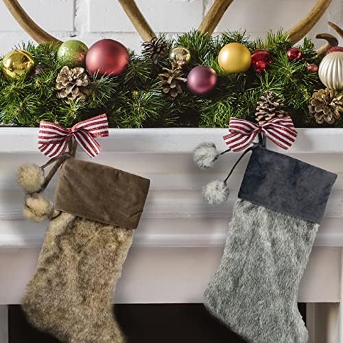 Northlight Faux Fur Christmas Stocking com Pom Poms de Cordoy, 20,5 , Gray