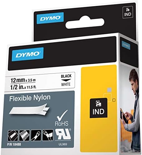 DYMO, DYM18488, rótulos de nylon flexíveis de rinoceronte, 1 cada, branco, preto