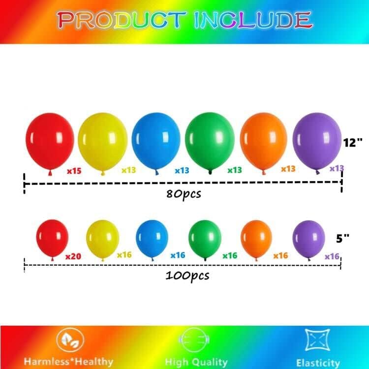 Balões de arco -íris de 180 PCs - Balões de balões variados Kit de arco de balão de arco -íris diy 12