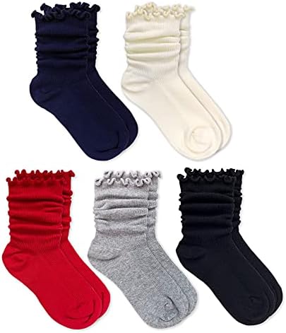 Jefferies Socks Girls 'Ripple Ruffle Trim Turnless Turn Cuff Crew Socks 5 pacote