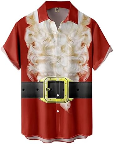 XILOCCER BEST MENS Mens Natal Santa Presente 3D Botão de impressão digital lapela Manga curta Camisa