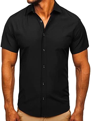 Camisa de linho de manga curta masculina Tops cubanos Pocket Pocket Guayabera camisas masculinas