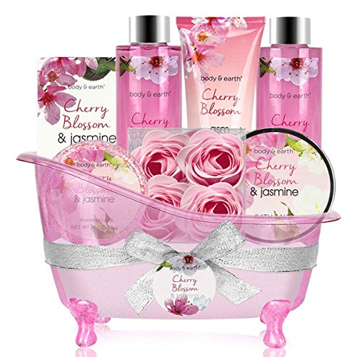 Bath Set for Women, 13 Pcs Jasmine & Honey & Cherry Blossom & Jasmine Scent, Gift Basket for Women