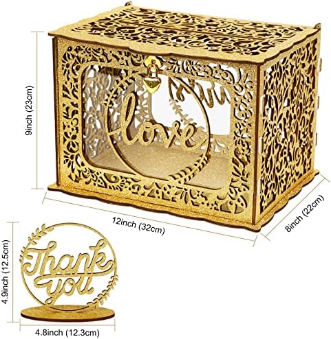 Caixa de cartão de casamento de ouro do nosso mar com fechadura, porta -presente de madeira do porta -caixas