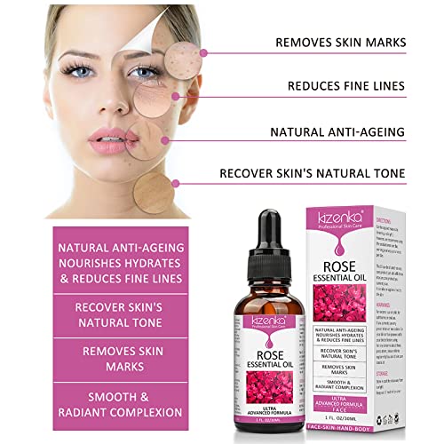 Óleo essencial de rosa, óleo de roseira facial, óleo de rosa hidratante, anti -envelhecimento e soro anti