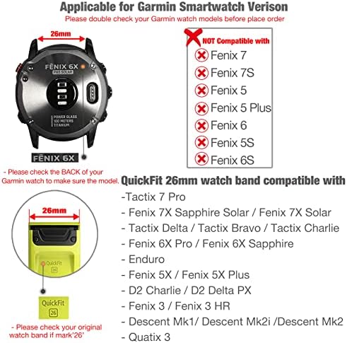 ABANEN FIT Quick Fit 26mm Silicone Watch Bands para Garmin Fenix ​​7x / Fenix ​​6x / Fenix ​​5x,