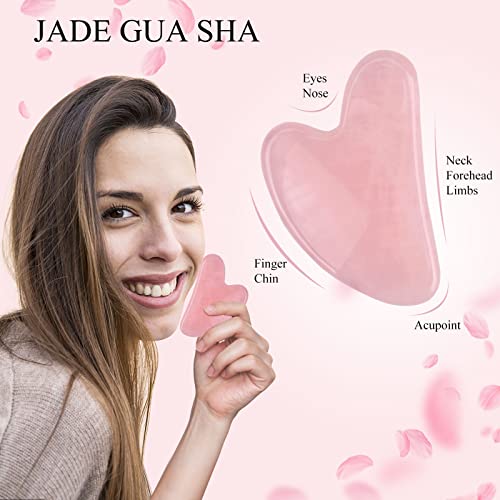 Ideayard Flower Jade Roller Gua Sha Set & Rose Quartz Máscara Ocular Real Natuarl Jade Stone for Beauty Massage